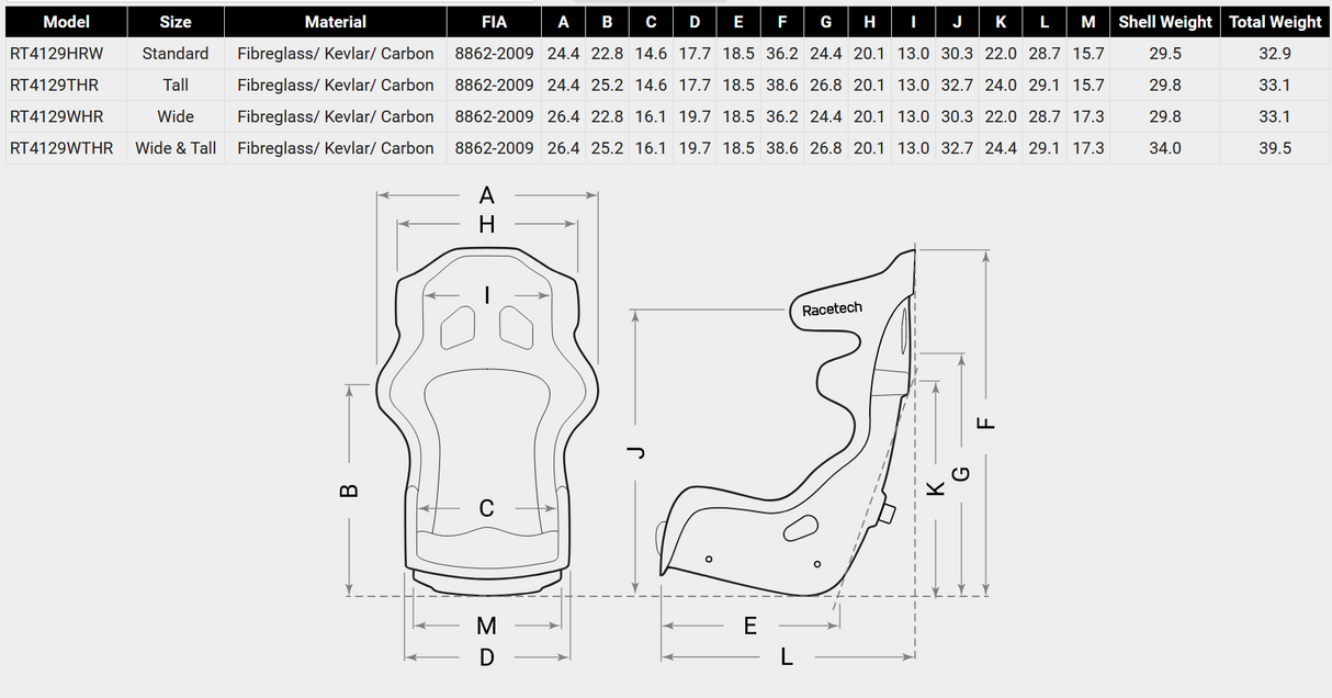 Racetech RT4129HRW Advanced Racing Seat