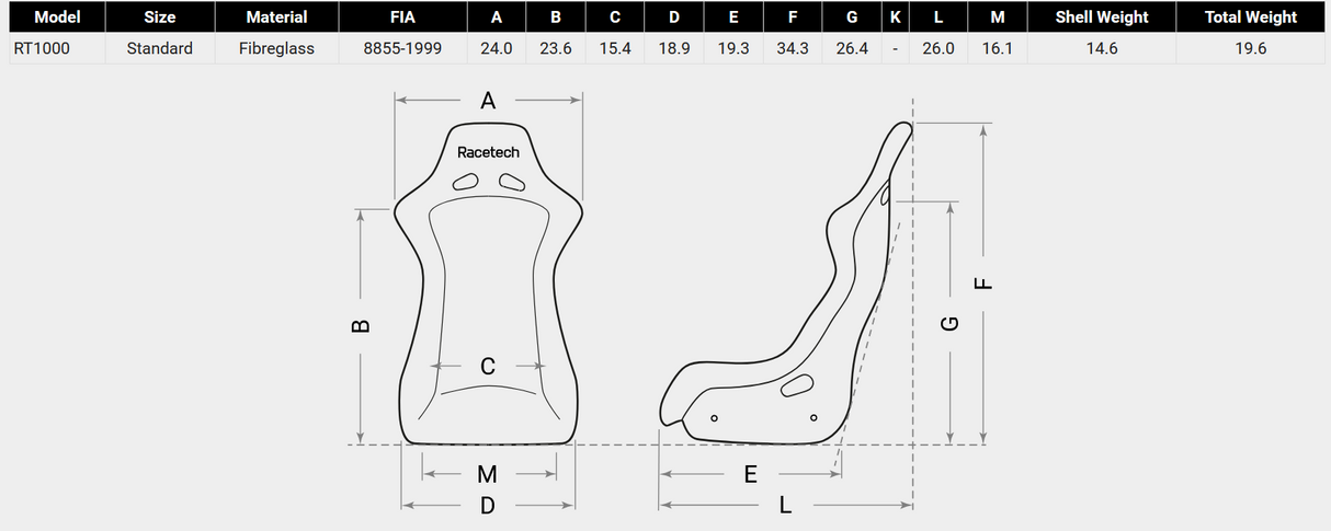 Racetech RT1000 Racing Seat