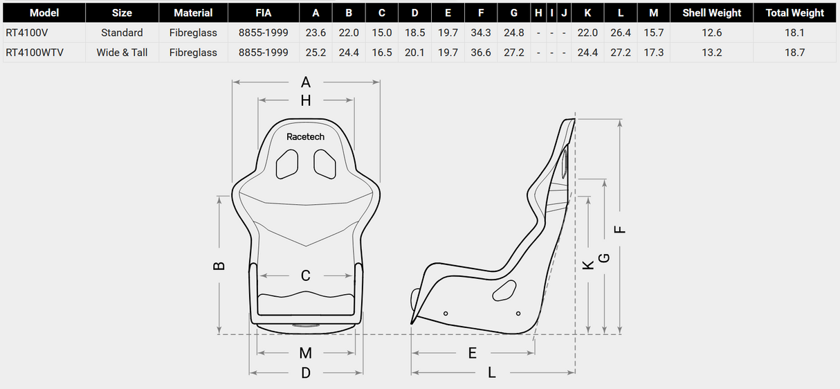 Racetech RT4100 Vinyl Racing Seat